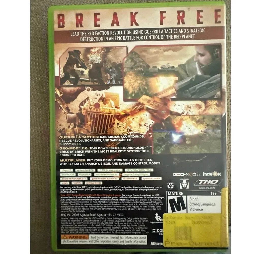 Red Faction: Guerrilla Video Game for Xbox360 Xbox 360 Complete